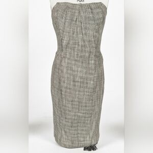 Newport News Chic Strapless Beige And Black Tweed Midi Dress